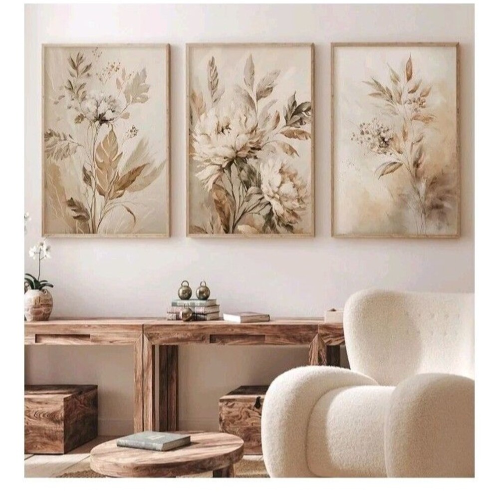 3PC Beige Abstract Flower Canvas Wall Art Decor Botanical Prints 12x16  Unframed